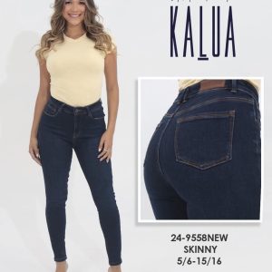 PANTALÓN LONA AZUL DESLAVADO SKINNY PARA DAMA